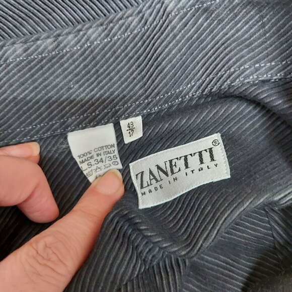 Zanetti Men's Button Down Gray Ribbed Dress Shirt 100% Cotton 17 Made in Italy - Picture 8 of 8